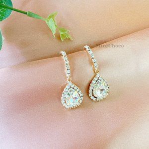 Silver Tone Rhinestones Half Hoop Water-Drop Earrings